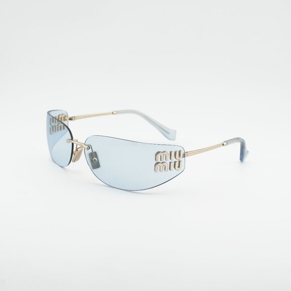 Miu Miu MUA51S ZVN10P Sunglasses Pale Gold Rectangle Frame, Light Blue Lenses main image 5
